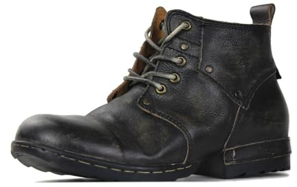 OSSTONE Scratch Black Metal Toe Design för extra stöttålighet, motorcykelstövlar för män, fotled, promenad, mode, snörning, läder, Chukka, stövlar OS-6015-3-A-R, Retro svart, 42 EU