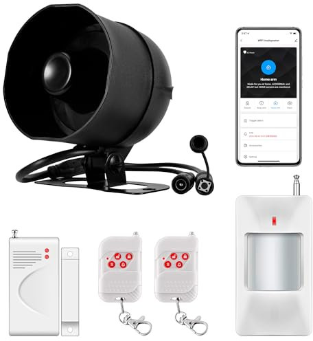 Allarme Casa WIFI, Sistema di allarme Kit da 120 dB con sensore di movimento, sensore per porte e finestre e Telecomando, Antifurto Sistema di Allarme per capannoni, camper, garage(Nero)