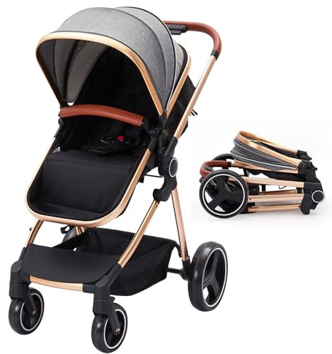 Kombikinderwagen Standardkinderwagen Kinderwagen Buggy mit 5-Punkt-Sicherheitsgurt, Aluminiumrahmen, für Neugeborene