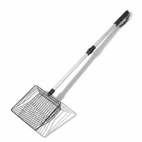 Utdragbar Kattsandsskopa i Metall, Siktningsskyffel med Långa Handtag, Finskärm, Spade för Husdjursbajs, Kycklingbajsskopa, Kattbajs för Kattlådan (Modell B 3-sektionshandtag)