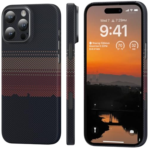 memumi Carbon Hülle für iPhone 16 Pro Max, 0,5 mm Superdünne, Hülle aus echter Aramidfaser [1500D Aramidfaser] mit Fallschutz in Militärqualität für iPhone 16 Pro Max -Nachglühen