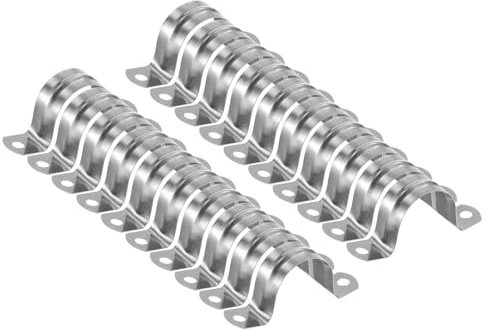 sourcing map 20pcs 1 3/16 Inch 30mm Conduit Clamps, M30 U Tube Pipe Clamp, Stainless Steel Rigid Pipe Strap, U Shaped Bracket with Two Hole for Pipe Tube Hose Wire Cord Fixing