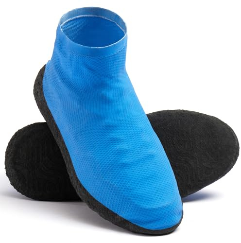 BIFOGOGE Copriscarpe Impermeabili per Pioggia Riutilizzabili Pieghevoli Antiscivolo con Gomma Rinforzata per Uomo e Donna(M,Blu)