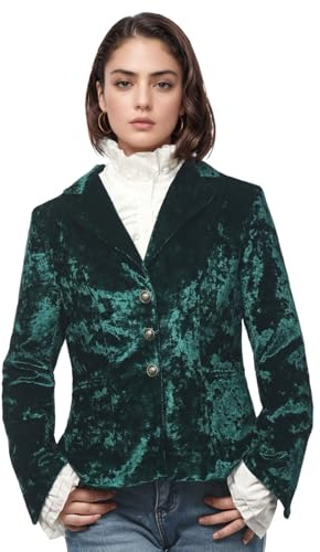 COSDREAMER Giacca da Donna Vintage in Velluto, con Scollo a V, Maniche Lunghe, Cappotto Elegante retrò Casual, Verde, M