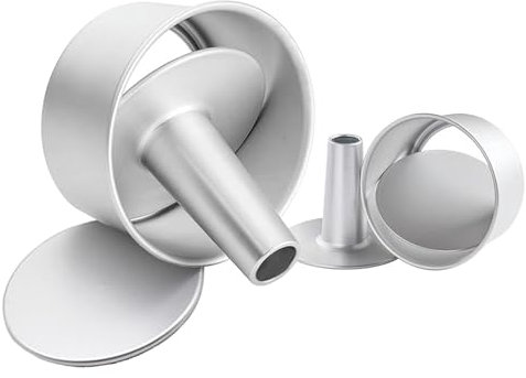 Auddemg 2 Stück Kuchenform Rund 15cm und 20 cm, 2 Böden, Flach- und Rohrboden, Backform set aus eloxiertem Aluminium, auslaufsicher, silber