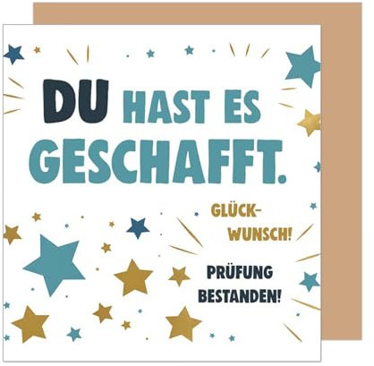 Edition Seidel Premium quadratische Glückwunschkarte zur bestandenen Prüfung mit Umschlag. Grußkarte Karte mit Spruch Abschluss Feier Abitur Studium Mann Frau Jugendliche Jugendlicher (PRQ103 SW025)