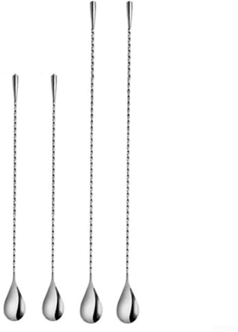 Lot de 2 cuillères à mélanger en acier inoxydable à long manche pour barman et préparation de cocktails, design (40 cm)