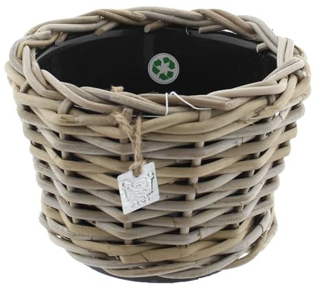 Klocke Dekorationsbedarf Rattan Pflanzkorb/Pflanzgefäß/Terassenkübel mit Einsatz (⌀ D 24 cm H 18 cm)