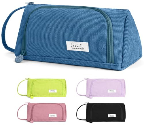 APXEL Astuccio Per Matite Cordury, Astuccio Scuola Grande Capacità, Organizzatore Cancelleria, Con Pratica Chiusura Lampo, Scomparti Materiale Scolastico Stazionario Ufficio Trucco Borsa(Blu navy)