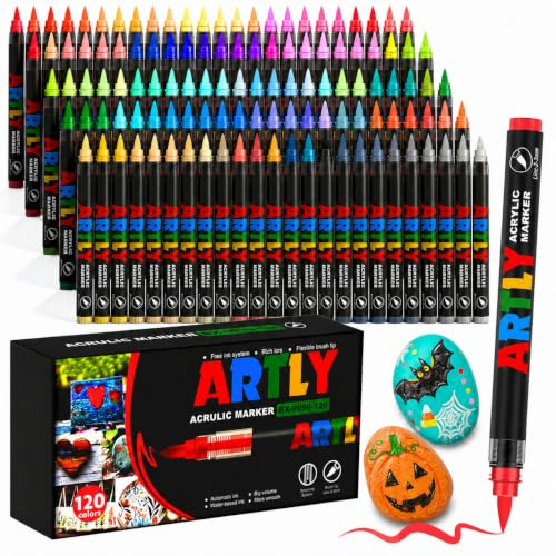 Efimeso 120 Farben Acrylstifte für Steine Wasserfest Set,Pinselstifte Multimarker Acrylic Paint Marker für Stein, Keramik, Holz, Stoff, Leinwand