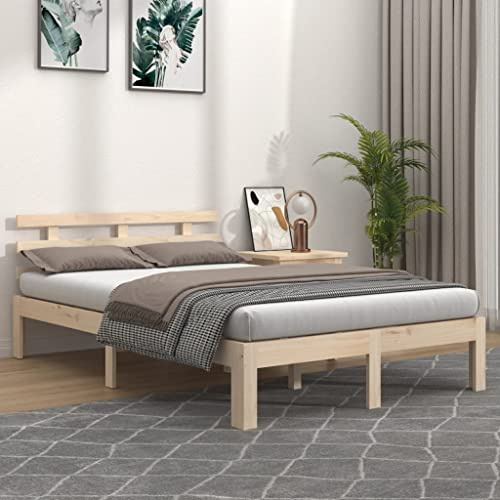 QZZCED Struttura per letto matrimoniale in legno massello, 180 x 200 cm, senza materasso, design moderno, con testiera classica e doghe in legno controstrato, per stabilità e comfort, base