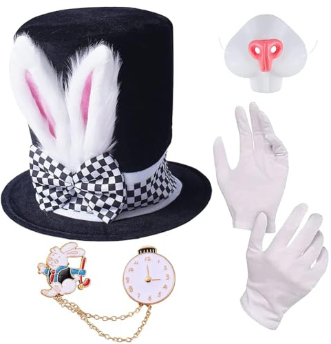 SYTTNUM Chapeau De Lapin De Mars Avec Oreilles De Lapin,Ensemble Chapeau Lapin,Pour Cosplay, Fêtes Costumées Et Adultes Femmes Hommes,Costumes De Fête,Des Tenues De Fête Lumineuses (black)