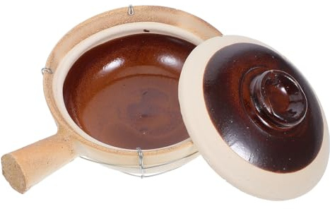 BESPORTBLE Pentola in Terracotta e Ceramica 0,5l Manico Singolo e Filo Metallico, Resistente al Calore per Cottura Riso, Zuppe e Stufati, per Famiglie e Viaggi