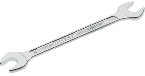 HAZET Doppel-Maulschlüssel 450N-14X15 verchromt, Schlüsselweite: 14 x 15 mm | Maulstellung: 15° | Schaft mit extra stabilem HAZET Doppel-T-Profil | Made in Germany