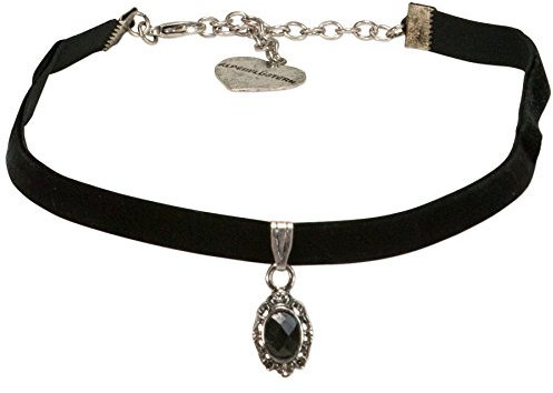Alpenflüstern Trachten-Samt-Kropfband Trachten-Stein - nostalgische Trachtenkette enganliegend, Kropfkette elastisch, eleganter Damen-Trachtenschmuck, Samtkropfband schmal schwarz DHK196