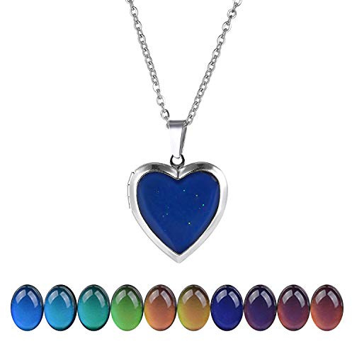 FM FM42 Temperature Sensing Color Changing Heart Openable Locket Pendant Necklace with 19.29 Stainless Steel Rolo Chain ZN1130