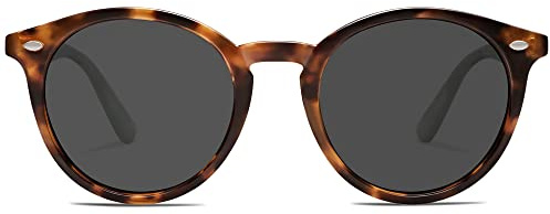SOJOS Retro Round Polarized Sunglasses for Women Men Classic Vintage Sunnies SJ2069, Brown Tortoise/Grey