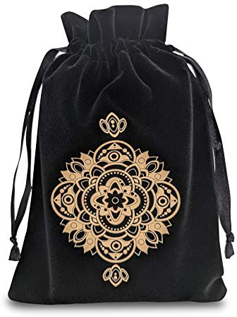 Miriyan Spiritual Mandala Tarot & Dice Bag I Velvet & Satin Drawstring Pouch Ideal Size for Tarot & Oracle Cards, DND, D&D, Dungeons and Dragons Accessories, Runes & Jewelry I Travel Gift Bag (Black)