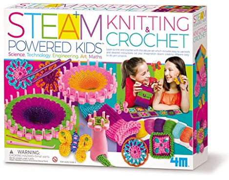 4M STEAM Powered Kids - Knitting & Crochet, Bumper Activity Kit, Arts, Craft and Sewing for Kids Ages 5+