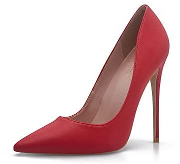 Zhabtuc Damen Pumps, Spitze Zehenpartie, High Heel, 12 cm, Party-Stilettos, mattierte Pumps, Rot, 38.5 EU