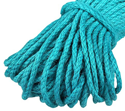 Uiopa Spago Juta 5mm x 10m, Spago Grosso Naturale Corda Canapa Colorato, 3 Fili Corda Iuta per Tiragraffi per Gatto, Artigianato Fai-da-Te, Giardinaggio, Decorazione Domestica (Azzurro)