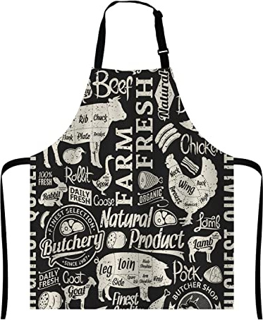 Wasach Tablier de boucher avec col réglable pour homme et femme, convient pour la cuisine à la maison, la serveuse, le barbecue, le barbecue