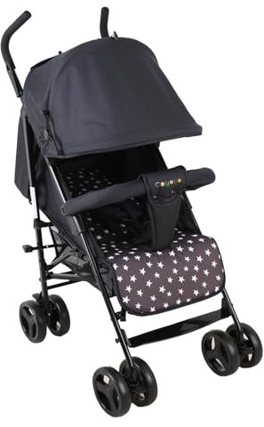SAYOYO Buggy Faltbar Passend für 6 Monate bis 15 kg, Leichter Kinderwagen mit Korb und Erweitertes Verdeck und 5-Punkt-Gurt, Schwarz