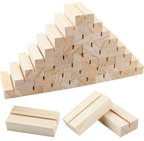 FSWCCK 40 Pieces Wood Place Card Holders Wood Table Number Stands Picture Holder Acrylic Sign Holders for Ceremony Birthday Party Home Decoration