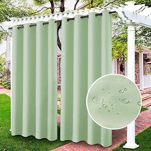 LiveGo Lot de 2 Rideaux d'extérieur occultants, imperméables et Thermiques pour terrasse, Jardin, Porche, pergola, Cour, Baie vitrée, tonnelle - Vert 01, 132 x 274 cm (l x L)
