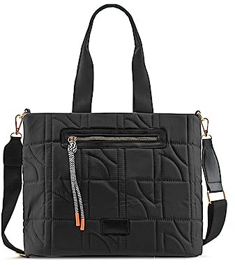 MODELISA - Bolso Tote De Hombro Shopper Estilo Casual Grande Cremallera Mujer (Negro)