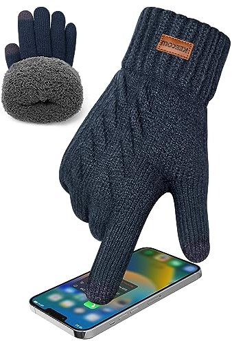 KEECOW Handschuhe Herren,Winterhandschuhe Herren Touchscreen Warme Thermo Fleece Strickhandschuhe für Outdoor Sport Laufen Radfahren Freizeit (Navy)