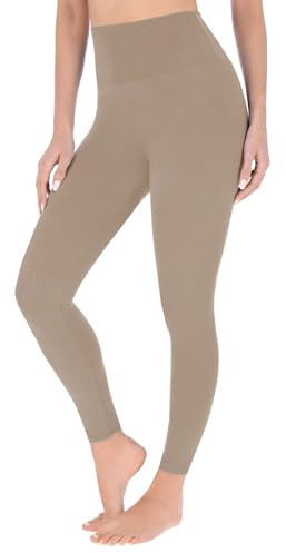 SOFTSAIL Leggings Femmes Pantalon De Yoga Sport Respirant Doux comme du Beurre Opaque Amincissant Et Contrôlant Le Ventre Taille Haute Beige L/XL