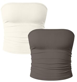 OQQ Haut Tube Femme Lot de 2 Ajusté et Court Style Y2K et Classique Bustier sans Bretelles pour l'Été Marron Beige