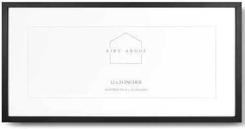 Airy Abode Premium Black Wood Picture Frame 12x24 Matted to 8x20 - Pick Your Size and Color