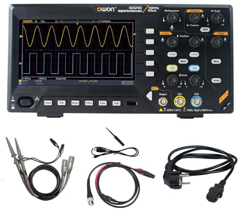 OWON Digital Oscilloscope with Dual-Channel Channels and Screen 7 inch, TFT-LCD Display, Portable Oscilloscope with 1GS/s Sampling Rate, Bandwidth 150MH,8K Waveform Length,SDS215S