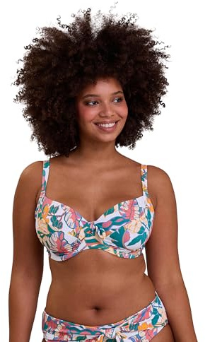 Sans Complexe - Modèle Fidji - Haut de Maillot de Bain - Femme - 85E - Imprimé Exotique Blanc