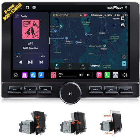 Eonon 8GB+128GB Double Din Car Stereo, 10.1' Qualcomm 685 8-Core with Wireless CarPlay & Android Auto, Built-in 4G LTE, 48-Band DSP, Adjustable Screen, Bluetooth GPS Navigation Radio -UX6K2-PRO-MAX