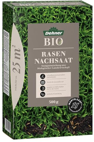 Dehner Graines biologiques pour Gazon - Mélange de semences de qualité supérieure - Croissance Rapide/Rapide - 500 g pour Environ 25 m² - Naturel