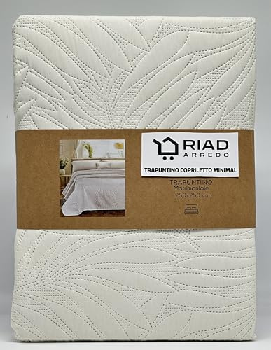 Riad Arredo Trapuntino Matrimoniale Minimal Tinta Unita Primaverile Estivo Leggero 250x250 cm - Copriletto Trapuntato in Morbida Microfibra - Palmas Crema