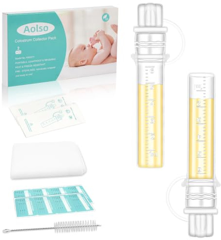Aolso Colostrum Collector, 2 st/6 ml återanvändbar bröstmjölksuppsamlare, silikon råmjölk samlare BPA-fri, mångsidig samlare bärbar, med bomullsrengöringsduk, etiketter