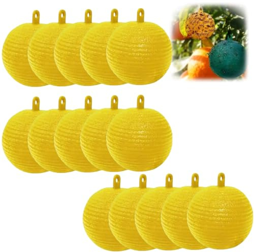 Generico 15 Pezzi Trappola per la Mosca della Frutta, Palla Catcher appiccicosa appiccicosa da 3 Pollici, Multifunzione per Il Controllo dei parassiti da Giardino e Interni (Giallo)