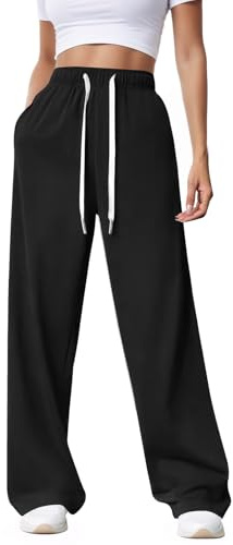 Getervb Pantalon Jogging Femme Pantalon de Sport Taille Haute Pantalons de Survêtement Baggy avec Poches Pantalons de Détente pour Yoga Running Fitness Training