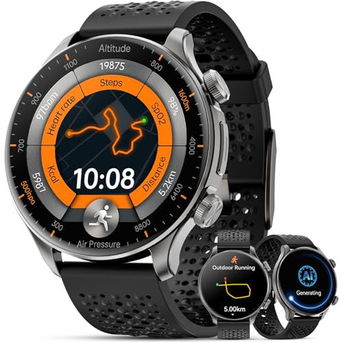 Joautrial GPS Montre Connectée Homme, 1,60 AMOLED Ronde Sport Smartwatch, Connexion des écouteurs Bluetooth/Musique Locale/Albums/Assistant AI/Enreg/170+ Modes Sportifs/pour Android iOS (Noir)