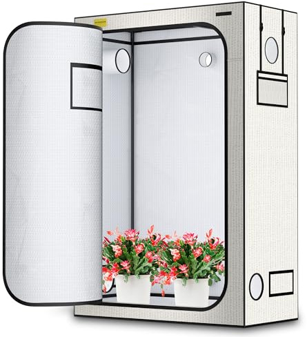 KAVUNION Growzelt 120x60x180cm, 600D Oxford Grow Zelt mit reflektierender Polyesterfolie 22mm Stahlrohre Belüftungsöffnungen und Sichtfenster, zuchtzelte für hydrokulturen Gewächshaus und Innengarten