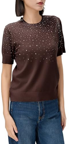 Beauty Women – Maglione Donna con Decorazioni in Strass | Maglia Leggera a Maniche Corte con Girocollo per Uso Quotidiano