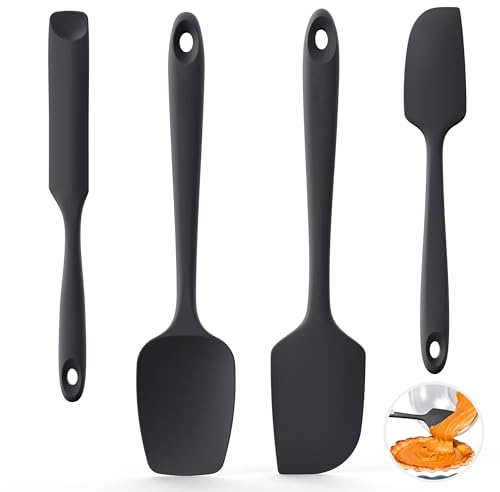 U-Taste Silicone Spatulas for Cooking, 315℃ Heat-Resistant Food-Grade Baking Scraper with Upgraded Sturdy Core & Flexible Edge, Seamless Kitchen Mixing Utensils for Nonstick Cookware (4Pcs, Black)