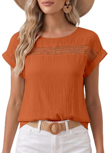DUOEASE Tee Shirt Femme Ete Decontracte Manches Courtes Col Rond T Shirt Femme Chic Et Élégant Chemise