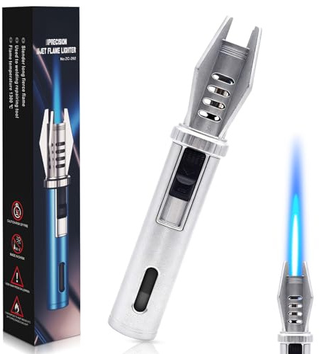 Accendino Lungo per Candele, Accendino Antivento Gas Ricaricabile, Accendino Jet Flame per Campeggio All'aperto, Barbecue, Cucina, Regali per Uomini (Venduto Senza Gas Butano)