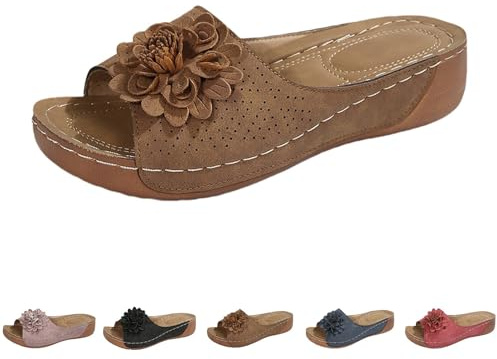 Pantoletter dam, sommarplatå, sommarskor dam, bekväma öppna, ortopediska sandaler, moderna tåsandaler, eleganta tofflor, vintage, kilsandaletter med blommor, strandsandaler, mjuka damsandaler