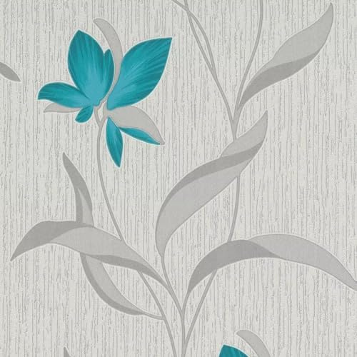 Erismann Fleur Flower Design Textured Blown Vinyl Wallpaper Teal 9730-18
